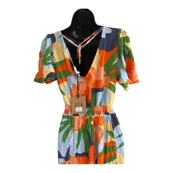 Anthropologie ATL multicolor flutter sleeve button bodice smocked dress size M - Picture 12 of 15